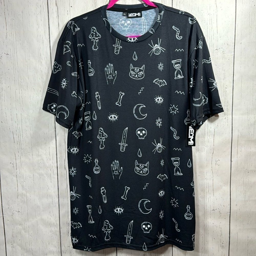 iEDM Mens Graphic Print Black White Short Sleeve Crewneck T Shirt